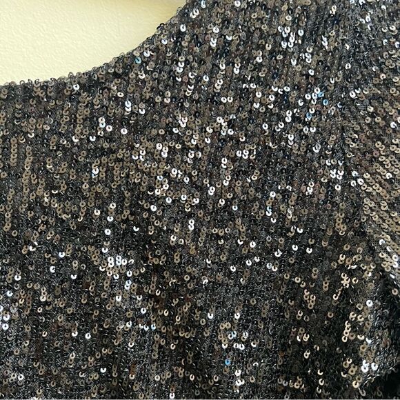 NWT Cable & Gauge Formal Sequin One Shoulder Top Black Blouse Women's Size XL - Picture 4 of 5